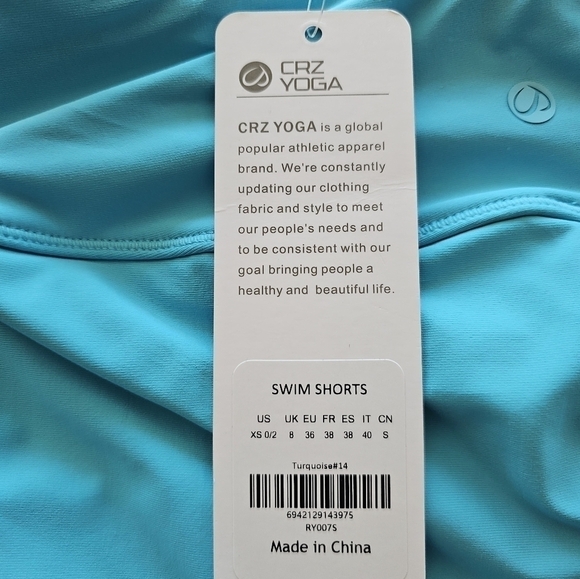 130.🆕XS CRZ YOGA High Waisted Turquoise Adjustable Ruched Side Swim Shorts - Picture 6 of 8